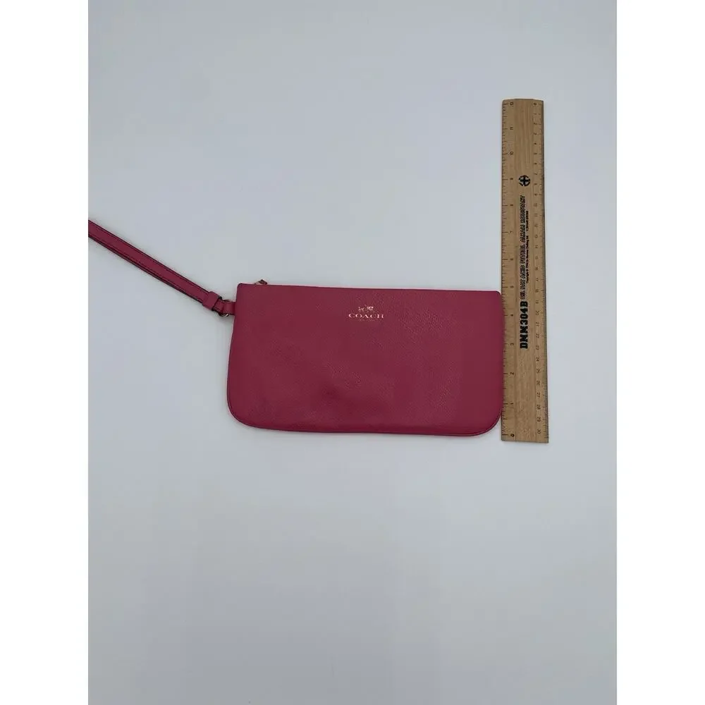 COACH Wristlet Pink Crossgrain Leather Large 9” X 5” Clutch Zip Card Slots NY